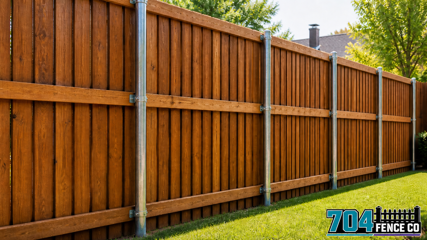 Wood Fence with Metal Posts